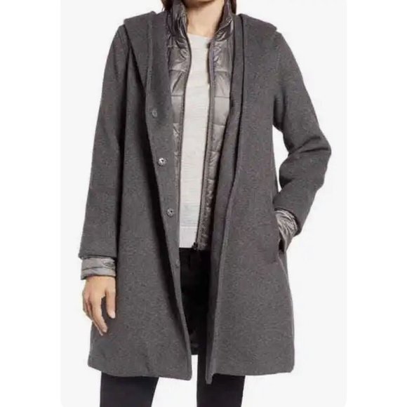 GALLERY Melange Hooded Wool Blend Quilted Bib Coat ~ NWT - Picture 1 of 10